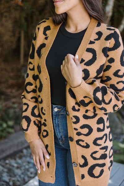 Leopard print long cardigan on sale sweater