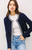 Sweater Jacket with Striped Accent - Navy