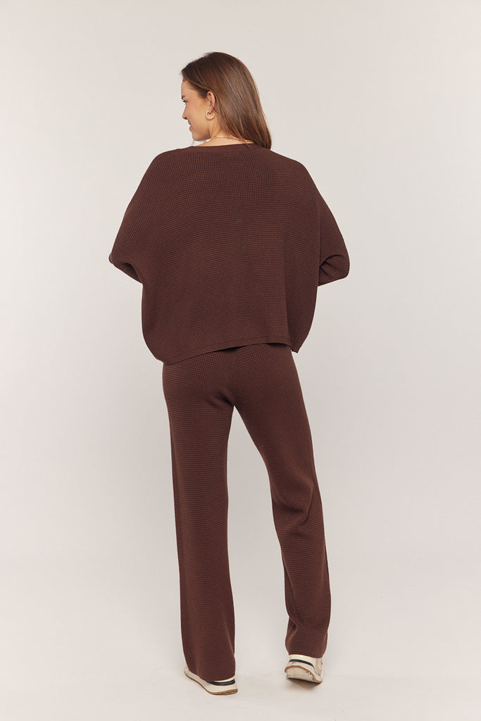 Waffle Textured Sweater & Pant Set - Cacao