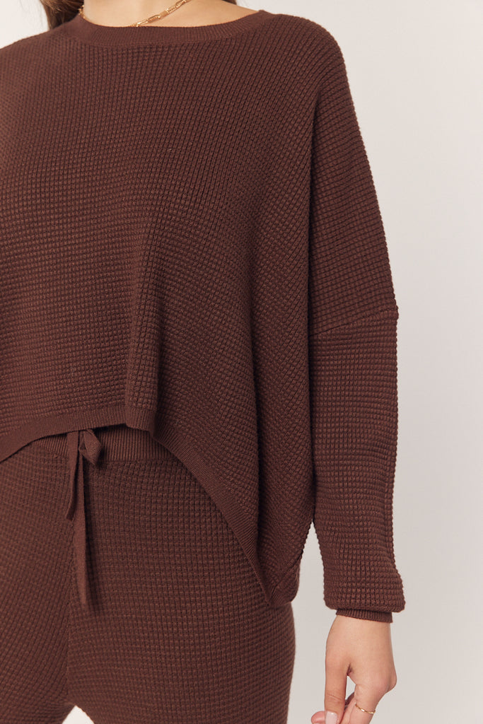 Waffle Textured Sweater & Pant Set - Cacao