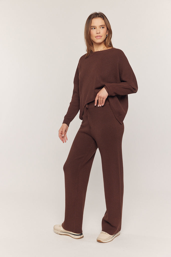 Waffle Textured Sweater & Pant Set - Cacao