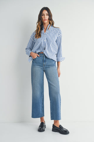 Striped Lightweight Oversized Button Up (Wht/Blk)