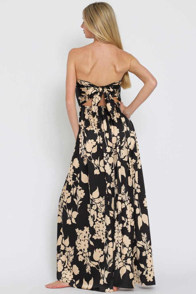 Floral Tube Tie Jumpsuit - Black