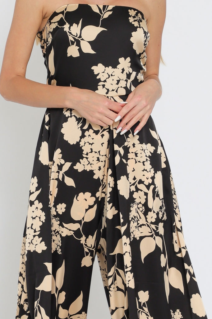 Floral Tube Tie Jumpsuit - Black