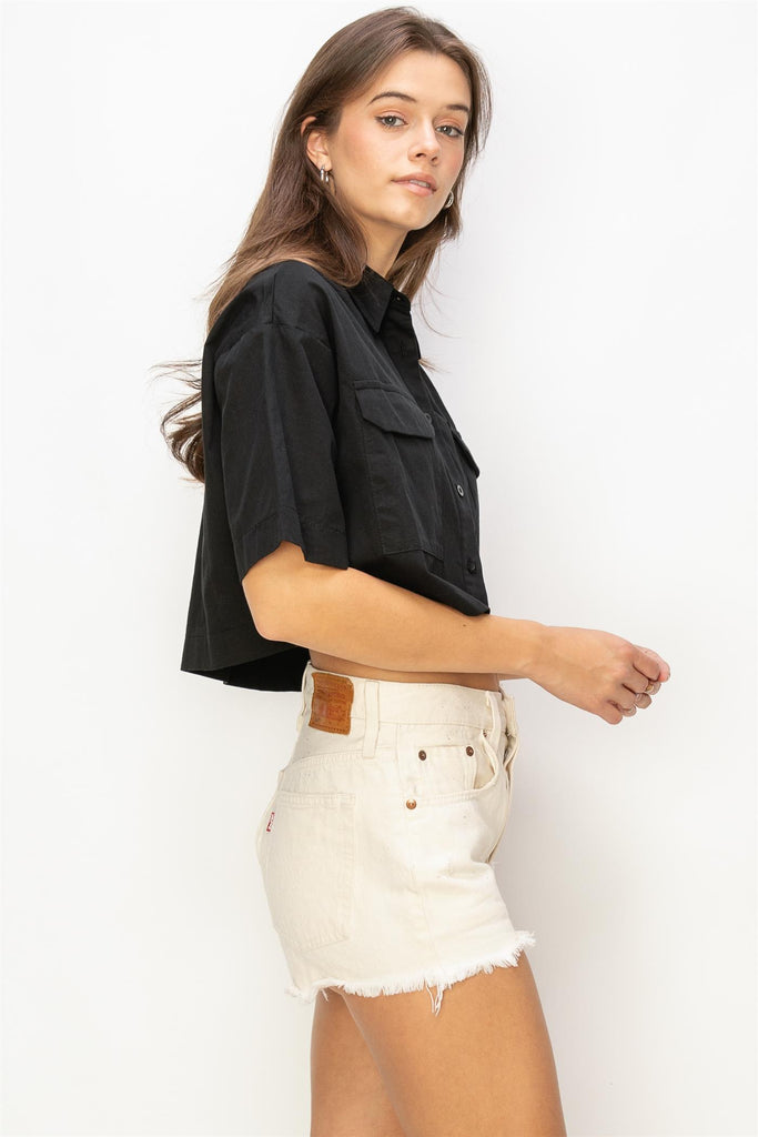 Cropped Button Up - Black