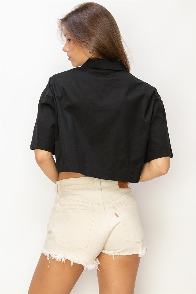 Cropped Button Up - Black