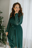 Long Sleeve Pleated Dress - Green