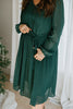 Long Sleeve Pleated Dress - Green