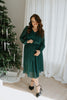 Long Sleeve Pleated Dress - Green