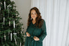 Long Sleeve Pleated Dress - Green