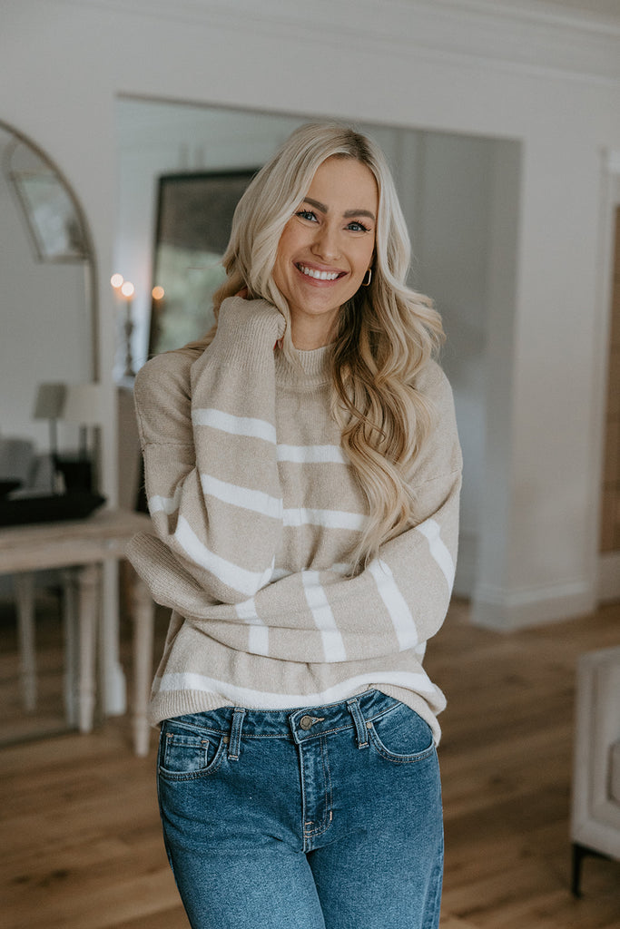 Striped Sweater - Taupe/Cream