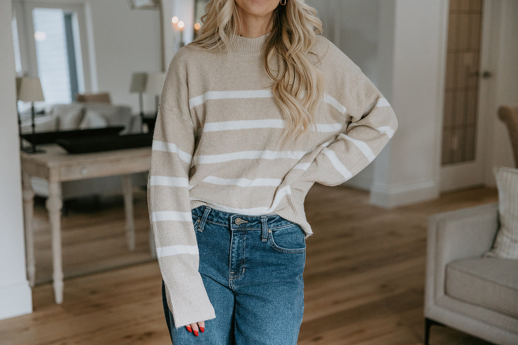 Striped Sweater - Taupe/Cream