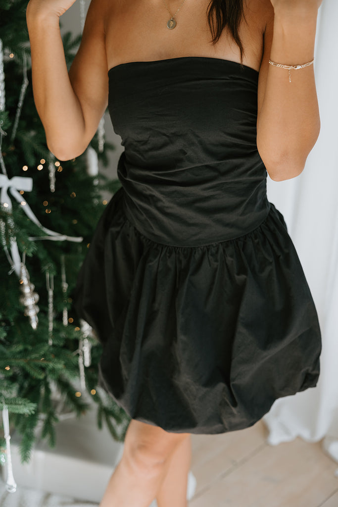 Bubble Hem Mini Dress - Black