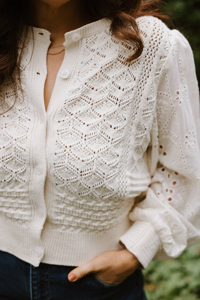 Crochet Long Sleeve Cardigan - Cream