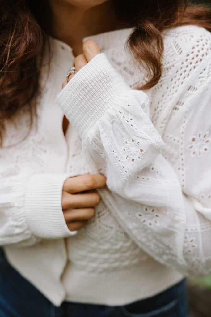 Crochet Long Sleeve Cardigan - Cream