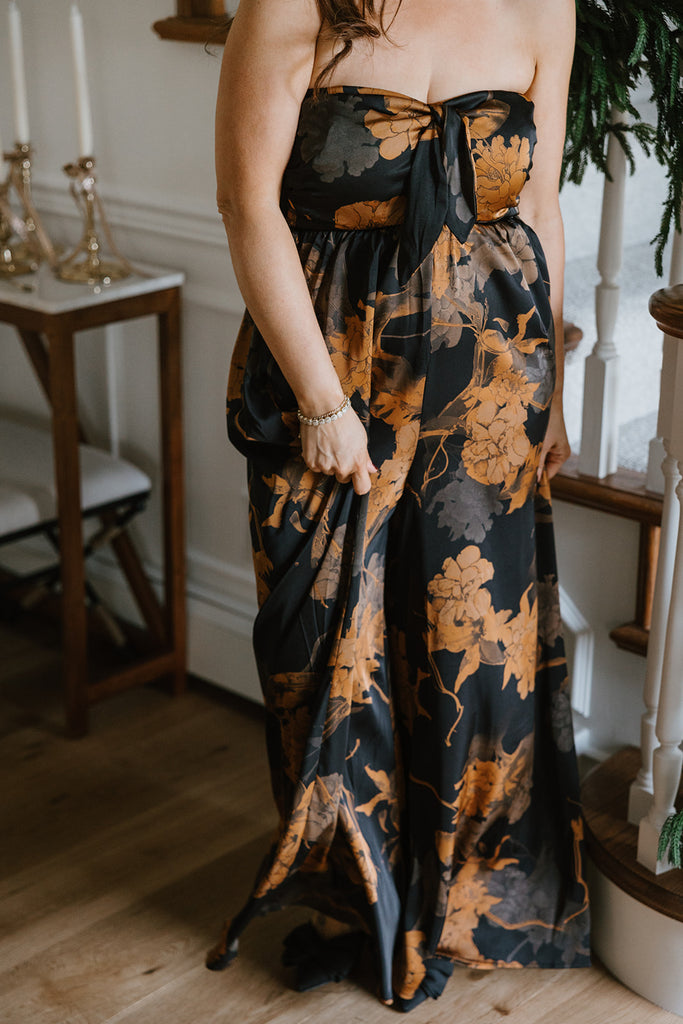 Floral Print Jumpsuit - Bronze