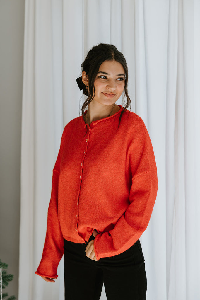 Lightweight Button Up Cardigan - Red