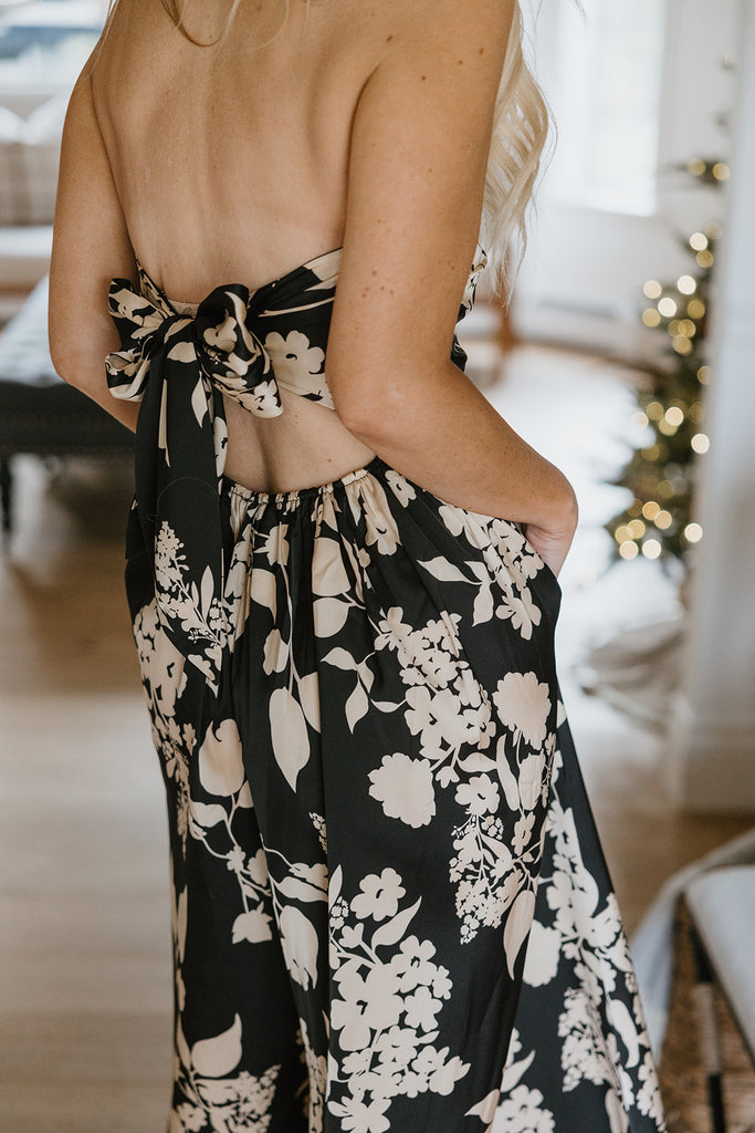 Floral Tube Tie Jumpsuit - Black