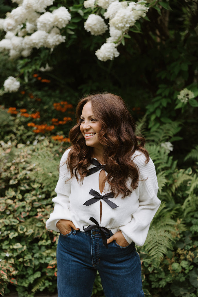 White Sweater with Black Bows