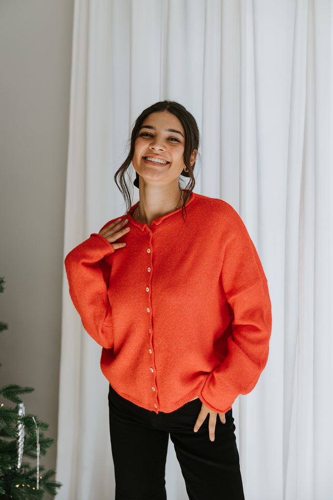 Lightweight Button Up Cardigan - Red