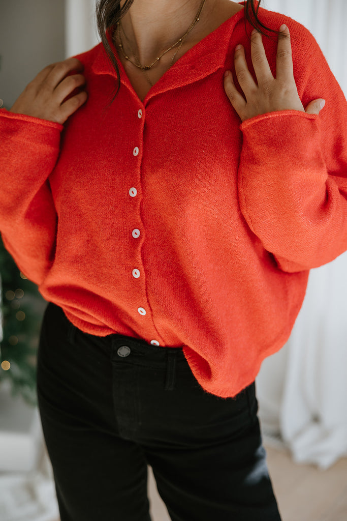 Lightweight Button Up Cardigan - Red