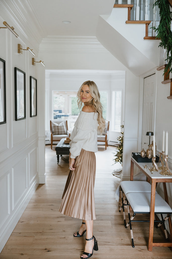 Champagne Pleated Midi Skirt