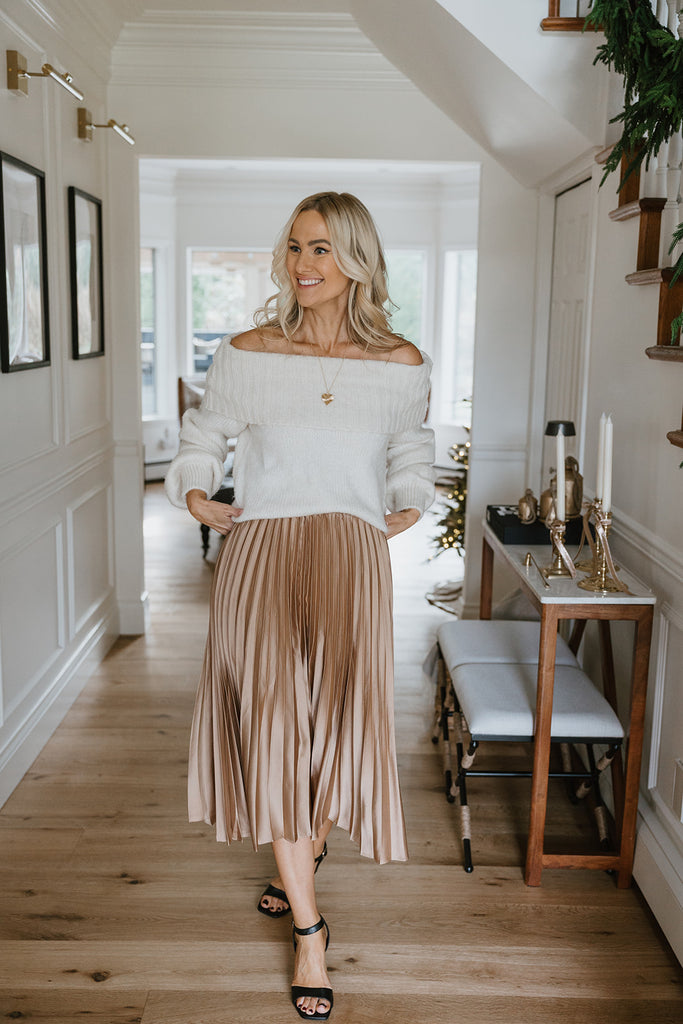 Champagne Pleated Midi Skirt