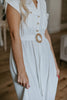 Button Down Belted Midi Dress - White