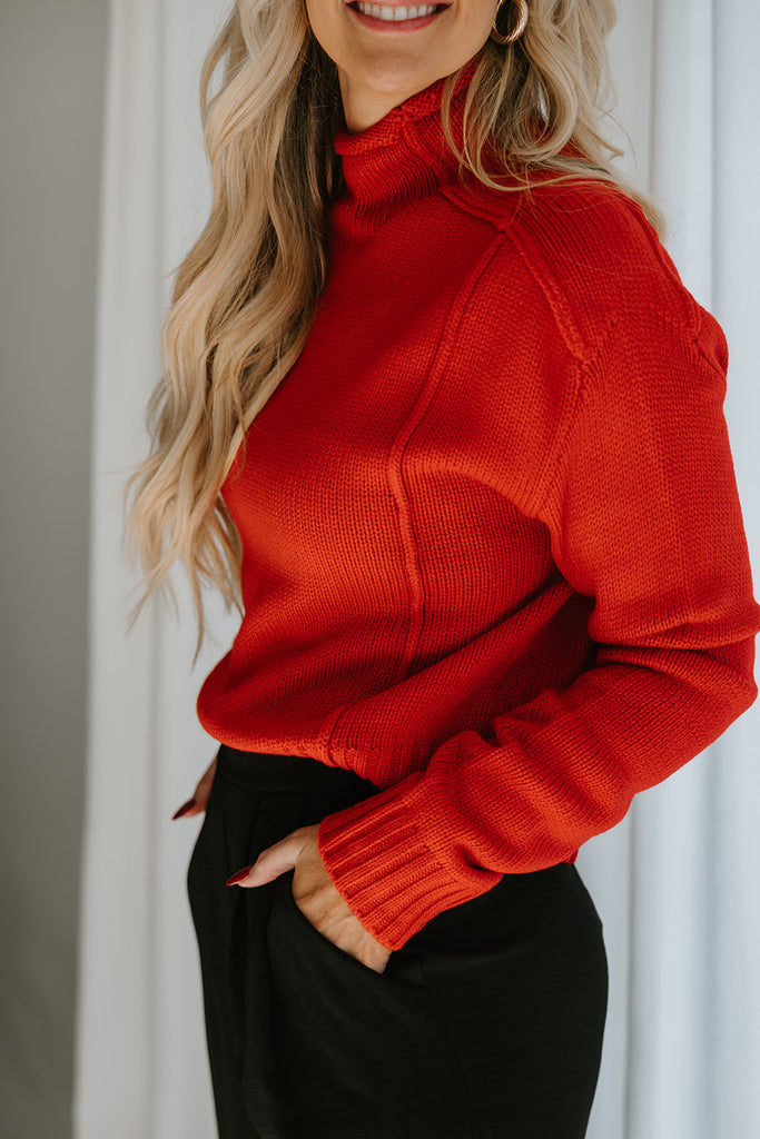 Exposed Hem Sweater - Red