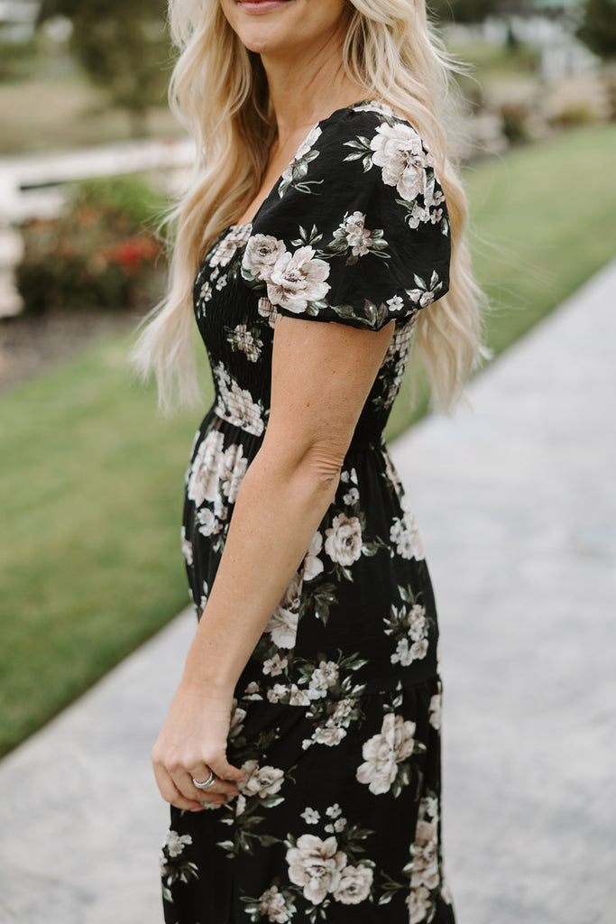 Floral Midi Dress - Black