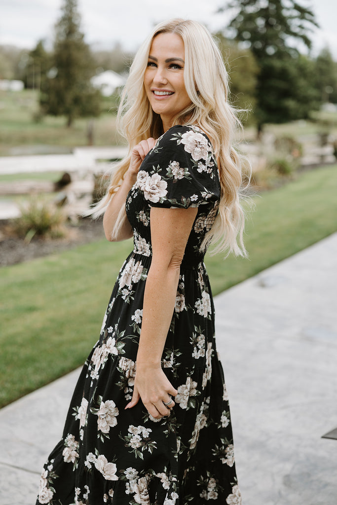 Floral Midi Dress - Black