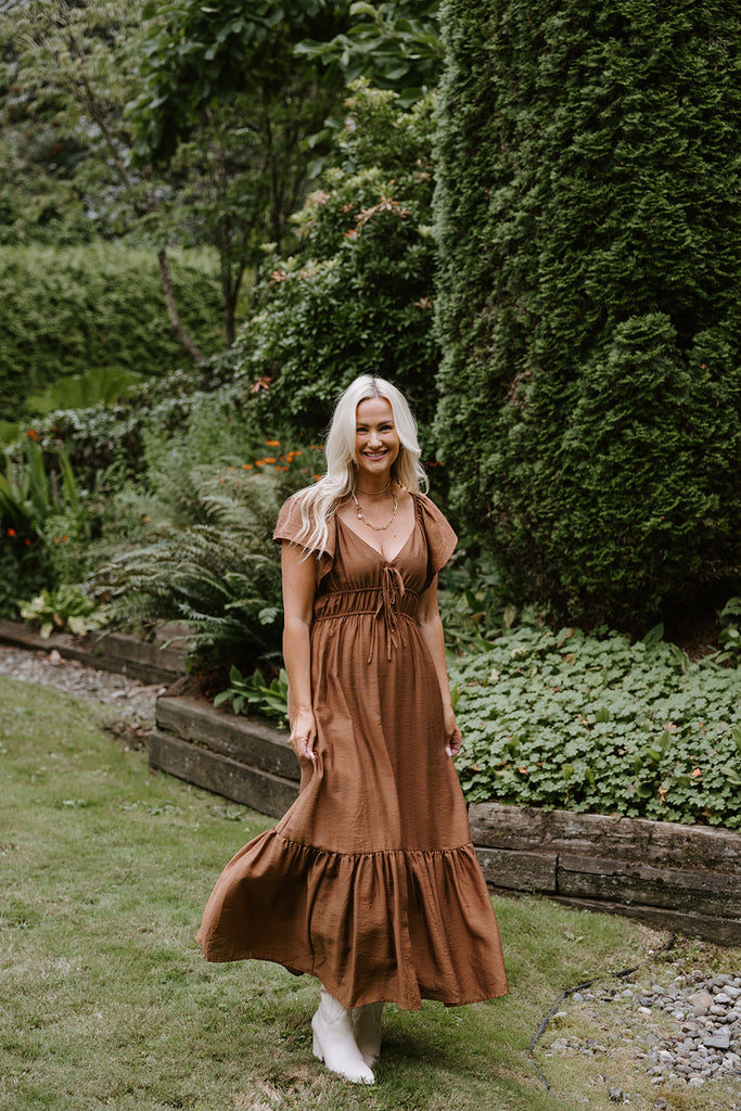 Ruffle Sleeve Dress - Brown