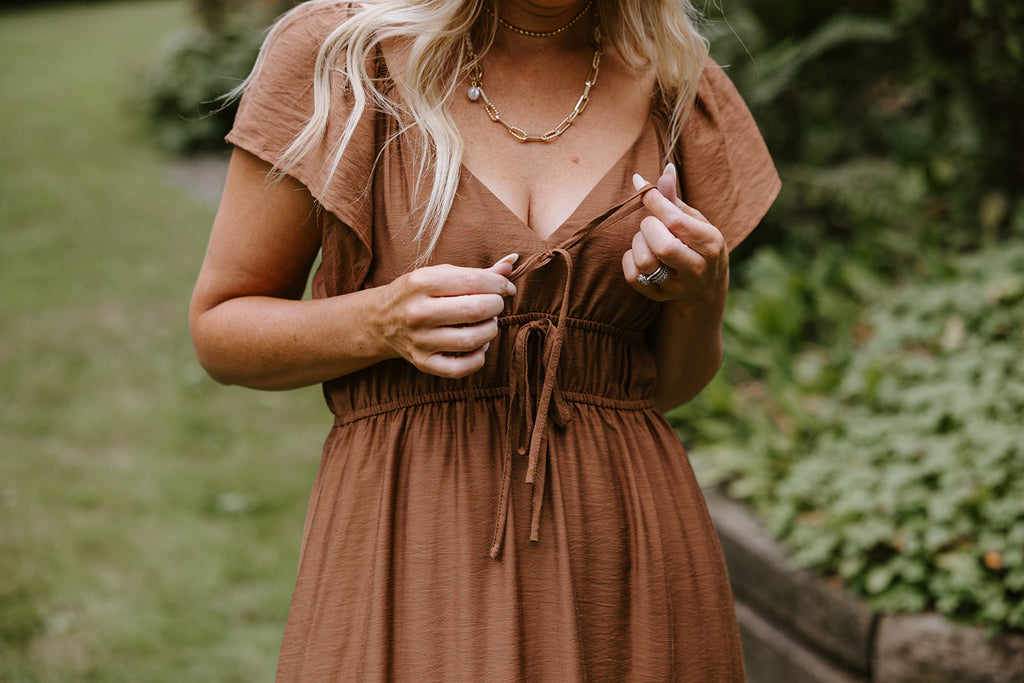 Ruffle Sleeve Dress - Brown