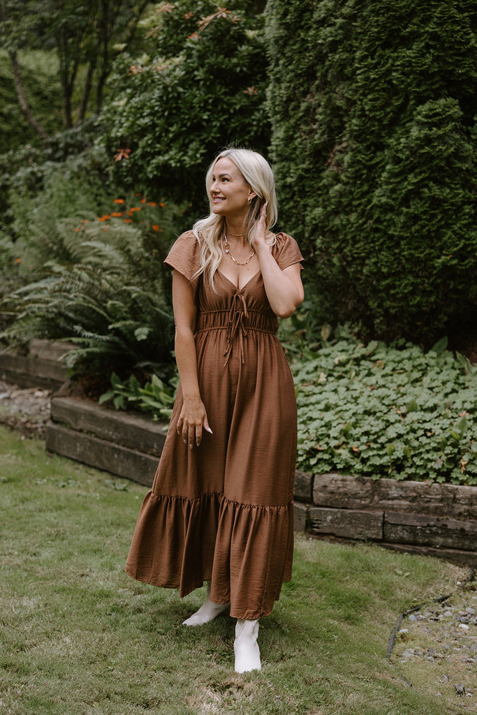 Ruffle Sleeve Dress - Brown