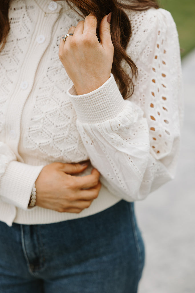 Crochet Long Sleeve Cardigan - Cream