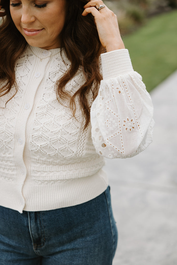 Crochet Long Sleeve Cardigan - Cream