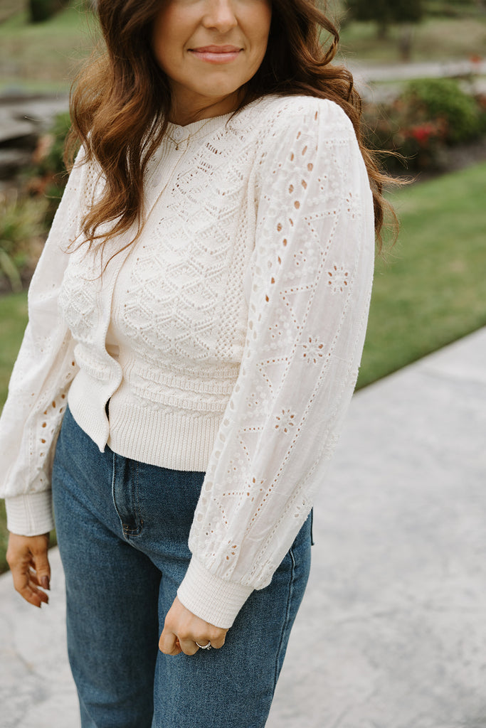 Crochet Long Sleeve Cardigan - Cream