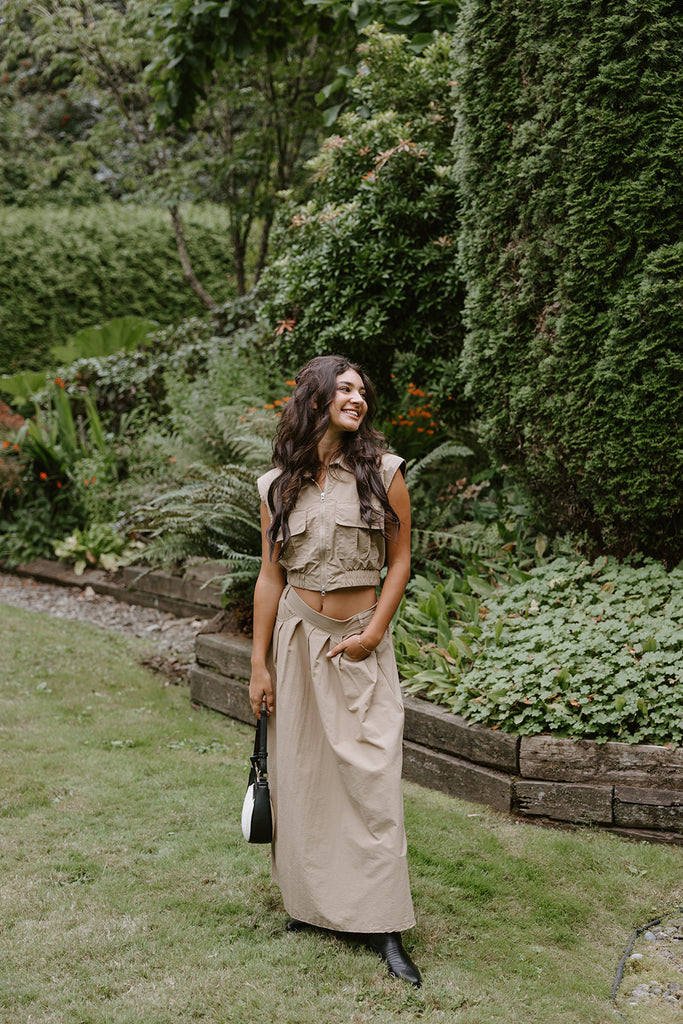 Khaki Skirt & Top Set