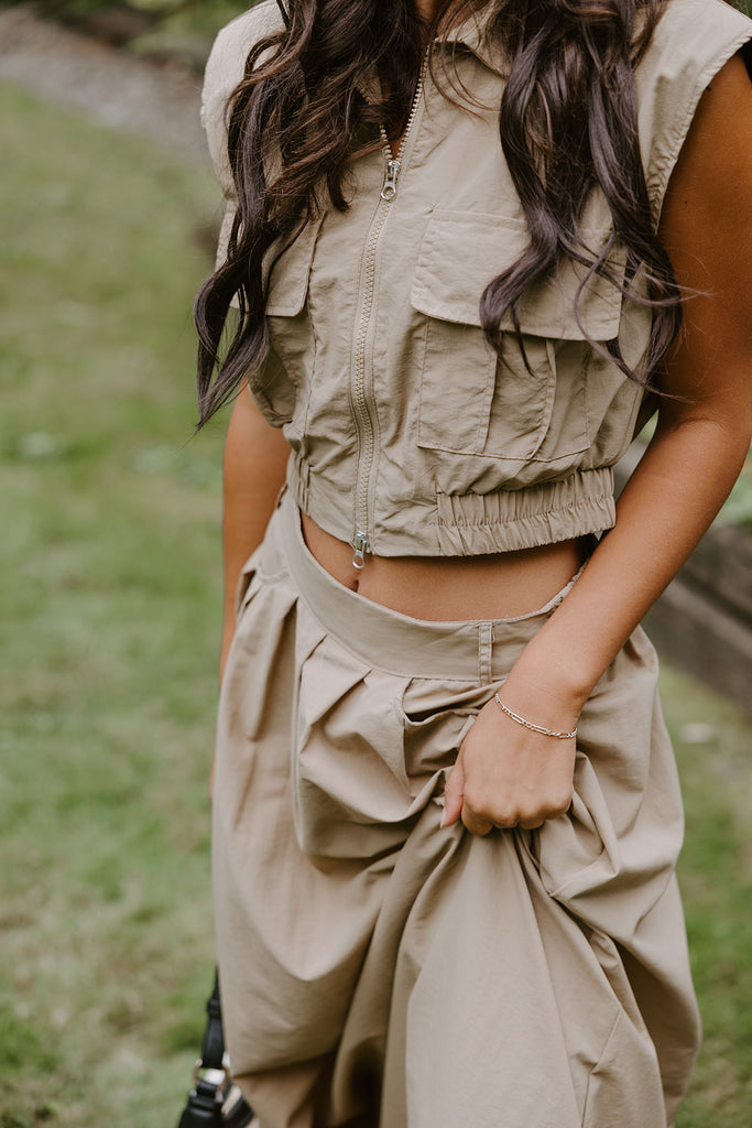 Khaki Skirt & Top Set