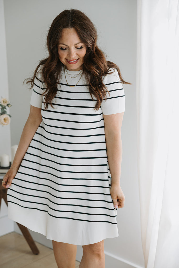 Striped Swing Knit Dress - White/Black