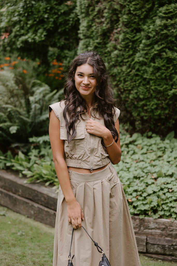 Khaki Skirt & Top Set