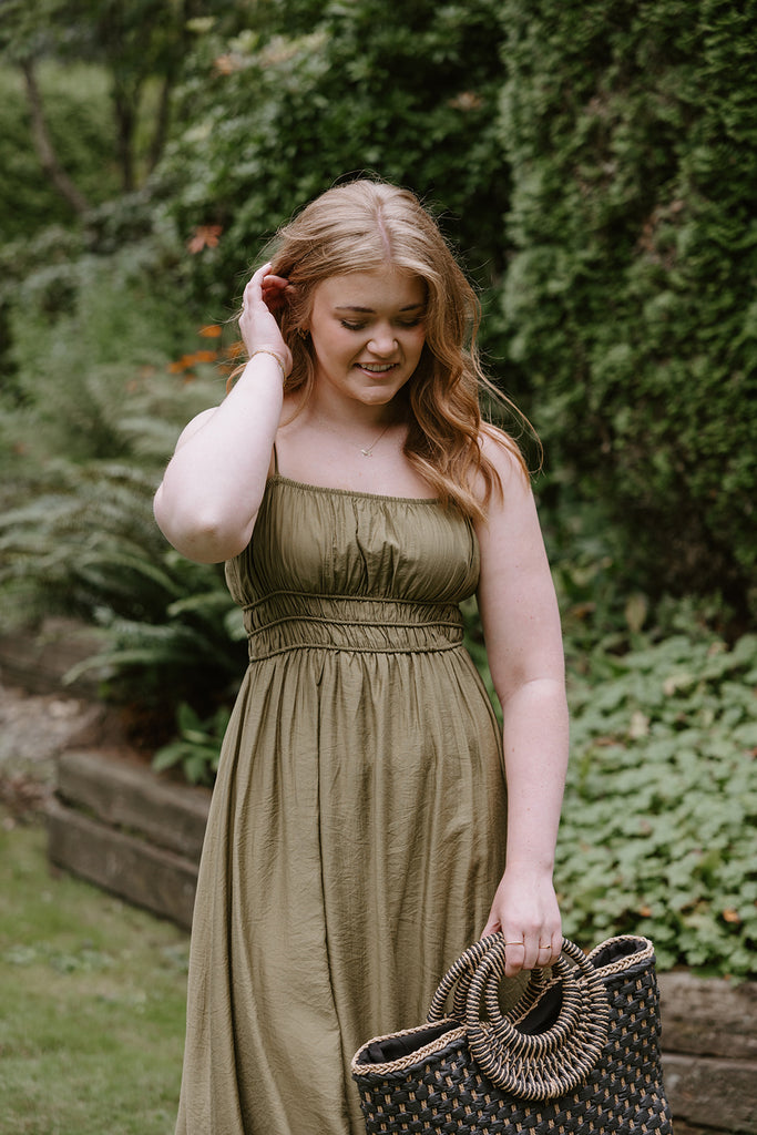 Smocked Waist Midi - Olive