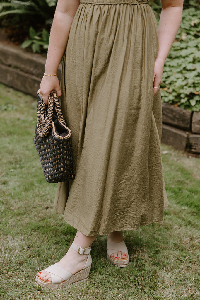 Smocked Waist Midi - Olive