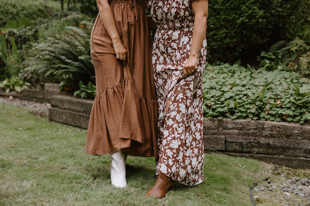 Floral Print Midi Dress - Brown