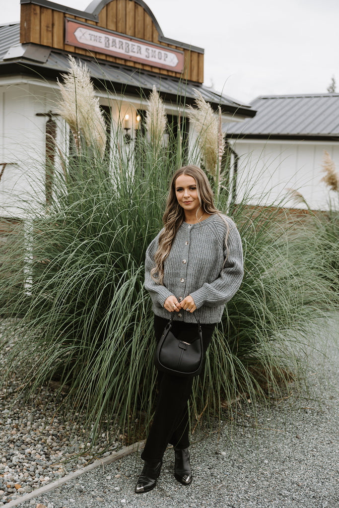 Chunky Knit Button Cardigan - Grey