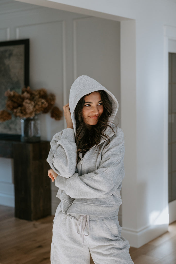 Zip Up Hoodie & Wide Leg Pant - Grey