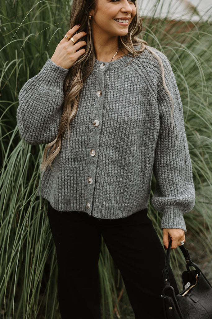 Chunky Knit Button Cardigan - Grey