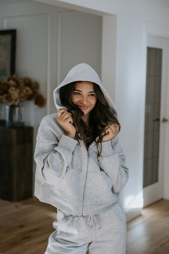 Zip Up Hoodie & Wide Leg Pant - Grey