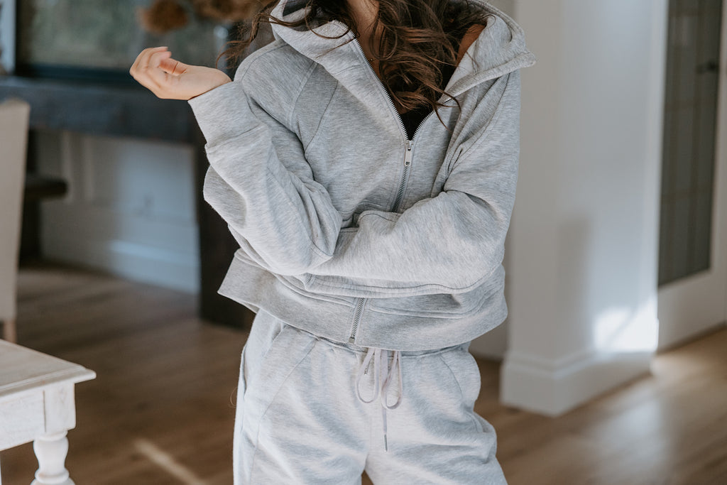 Zip Up Hoodie & Wide Leg Pant - Grey