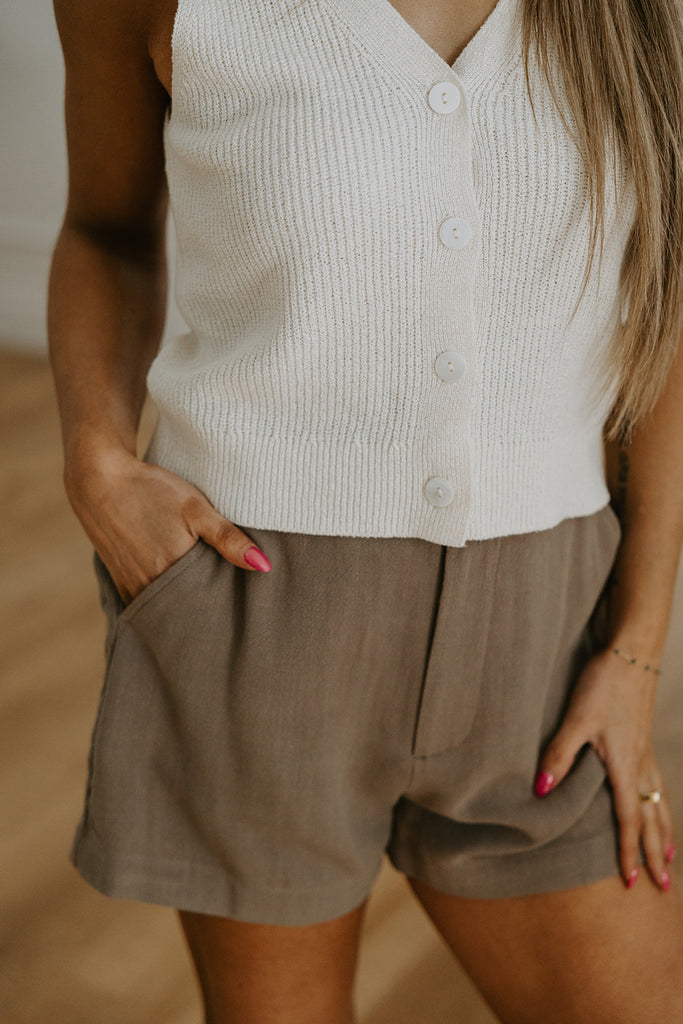 Lightweight V-Neck Knit Vest - Natural